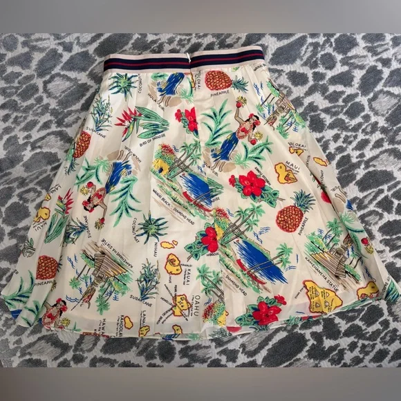 J. Crew Hawaiian Pleated Skirt Waikiki Maui Hula Print Size 00 Lined - Picture 2 of 3